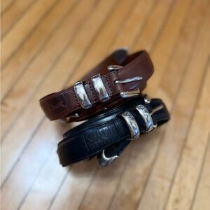 Vintage PGA Tour Brown & Black Leather Western Belt Set w/ Silver Buckles Sz. 42